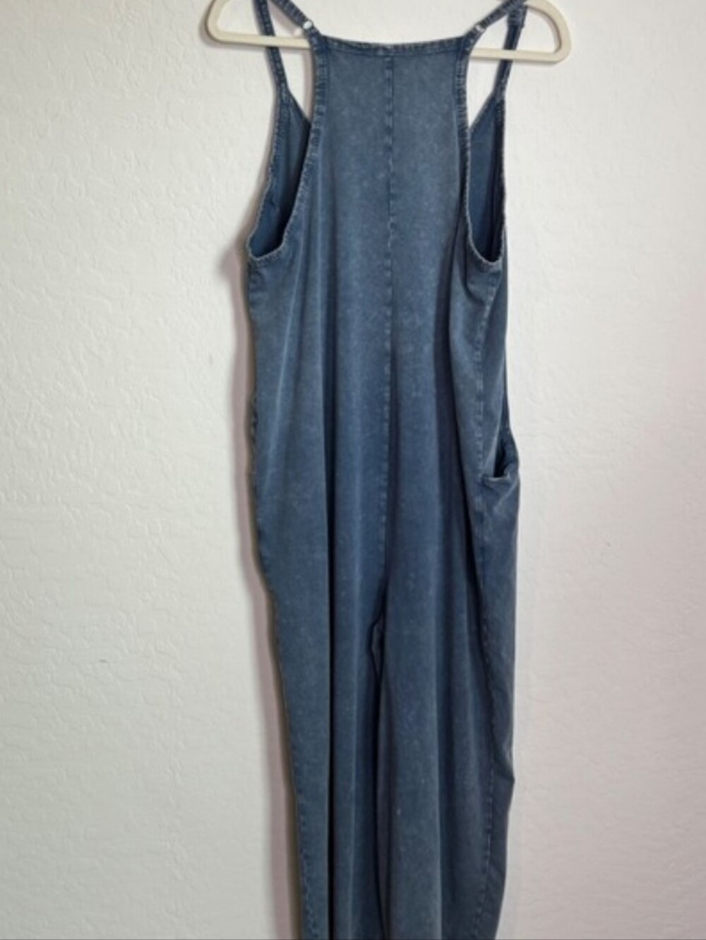 Anthropologie Sundry Blue Mineral Wash Wide Leg Cropped Jumpsuit L Boho Lounge - Picture 10 of 11